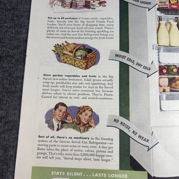 1947 Servel Gas Refrigerators "Stays Silent. Lasts Longer." Vintage Print‎ Ad - Picture 10 of 16
